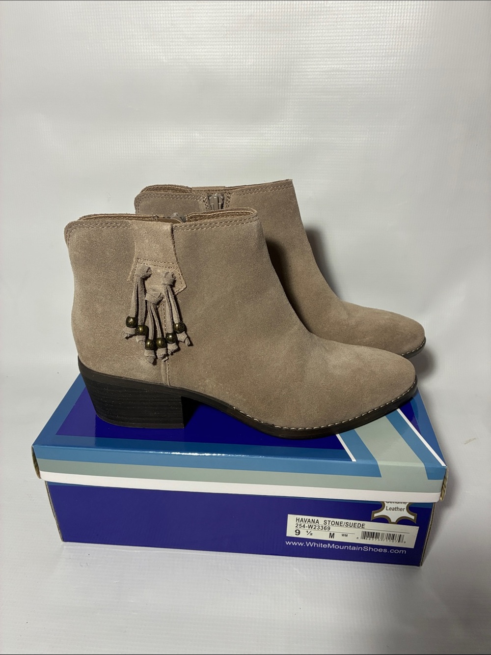 White Mountain Stone Suede Tassel Ankle Boots